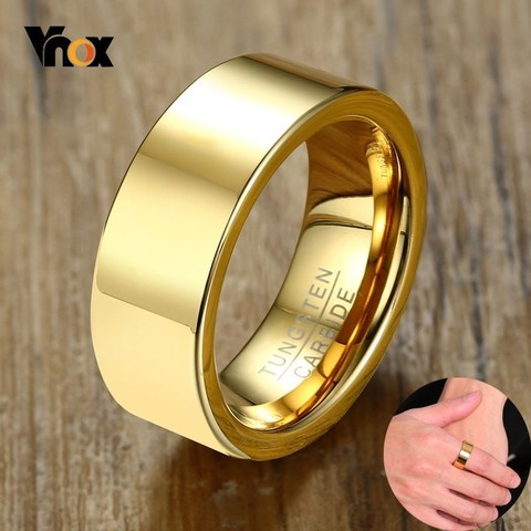 Vnox Basic Tungsten Carbide Rings for Men 8MM High Polished Gold Color Male Anel Alliance Anniversary Gifts ► Photo 1/6