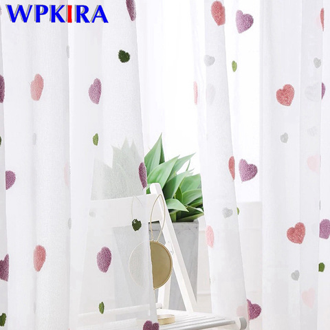 Sweet Pink Heart Voile Curtain For Kids Girls Bedroom Cartoon Embroidered Curtain Tulle For Living room Window Panel Rideau M057 ► Photo 1/6