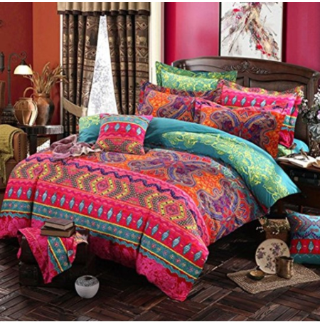 Geometric Bedding Set ( Duvet Cover + Bedsheet + Pillowcase) Twin Full Queen King Size Blue and Orange Boho Bedc ► Photo 1/6