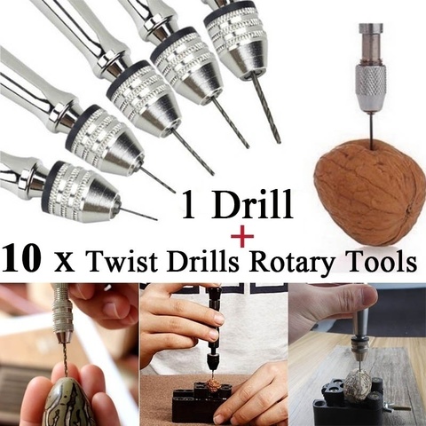 0.3-3.2mm Aluminum Hand Drill with Keyless Chuck + 10 Units Torsion Drill Mini Jewelry Woodworking Rotary Drilling Tools ► Photo 1/6