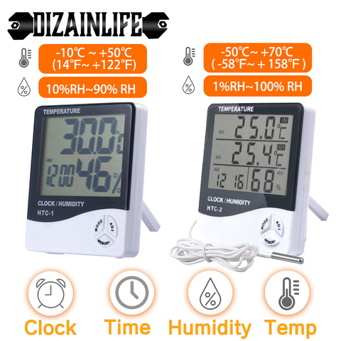 Indoor Outdoor Weather Clock LCD screen Wall mounted Hygrometer Humidity