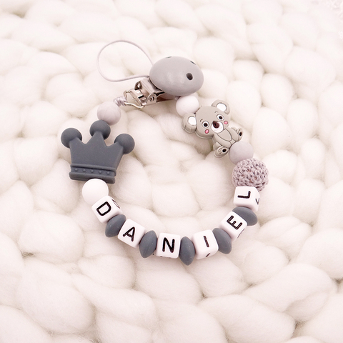 New Handmade Free Personalized Name Pacifier Clips Koala Pacifier Chain Holder chupetero personalizado silicona Baby Shower Gift ► Photo 1/6