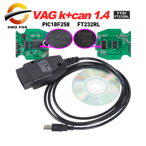 VAG K+CAN Commander 1.4 with FTDI FT232RL PIC18F258 OBDII VAG scanner For VW / for AUDI / for SKODA / for SEAT diagnostic cable ► Photo 1/6