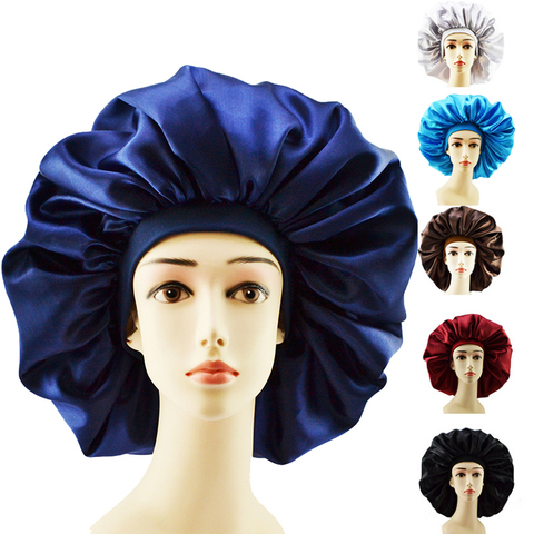 Big Size Silk Sleeping Cap Night Hat Head Cover Bonnet Satin Cheveux Nuit For Curly Hair Care Women Beauty Maintenance Designer ► Photo 1/6