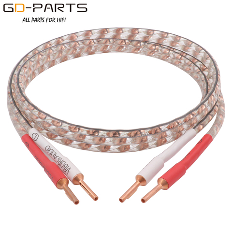 Pair 7N OCC Pure Copper 8TC Wire Rhodium Plated Plug HIFI Audio Speaker  Cable