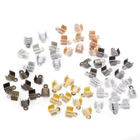 200pcs Gold Silve Small Cord End Tip Fold Over Three-wire Clasp Crimp Bead Cord Buckle Connector For Jewelry Making Supplies DIY ► Photo 1/6
