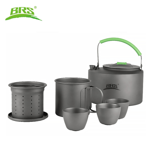 BRS Outdoor Titanium Tea Set Titanium Cup Teapot Double Cup Mug Ultra-light Camping Hiking Picnic Tableware Kettle Teapot 1300ml ► Photo 1/6