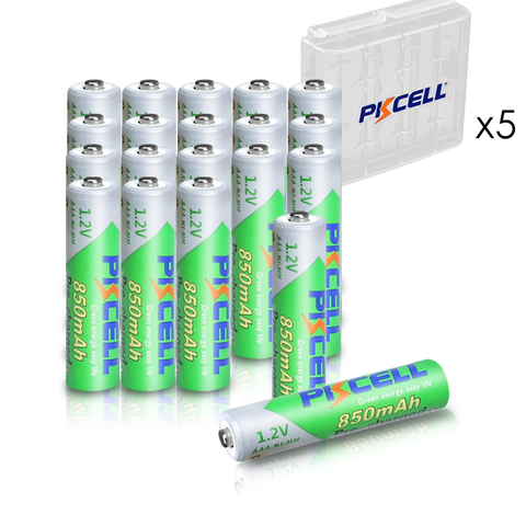 20pcs PKCELL AAA Battery 850mAh 1.2V NI-MH AAA Low self discharge 3A Rechargeable batteries and 5pcs battery box holder AA/AAA ► Photo 1/6