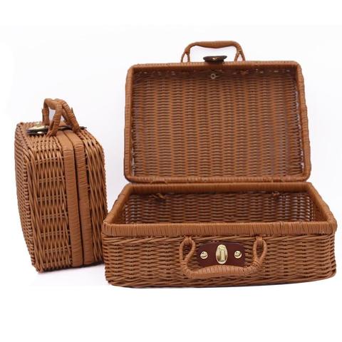 Vintage Rattan Woven Storage Case Makeup Holder Suitcase Sundries Organizer Box Useful storage basket cesto panier de rangement ► Photo 1/6