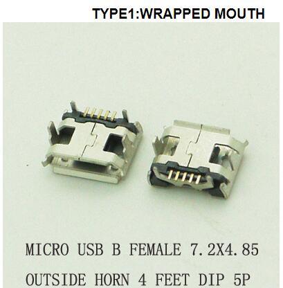 10pcs  Micro USB 5Pin Jack Female Socket B type 4.85 horn connector for Tail charging Mobile phone DIP ► Photo 1/2