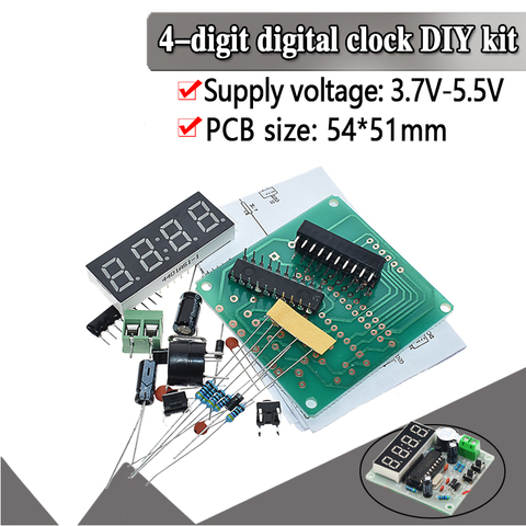 AT89C2051 Digital 4 Bits Electronic Clock Electronic Production Suite DIY Kit ► Photo 1/6