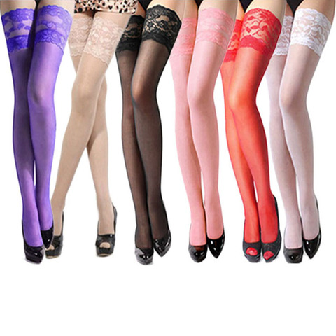 Sexy Lace Thigh High Knee Stockings Women Transparent High Elastic Stockings Nylon Lace Temptation Medias ► Photo 1/6