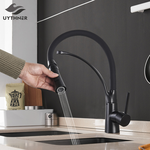 Black Kitchen Faucet Swivel Pull Down Kitchen Faucet Kitchen Sink Tap Deck Mounted Hot and Cold Water Mixer Tap Water Faucet ► Photo 1/6