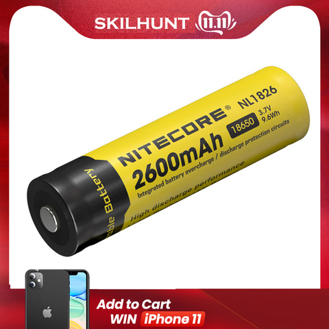 Free shipping Nitecore NL1826 2600mAh 18650 3.7V Rechargeable Li-ion battery (NL1826) ► Photo 1/1