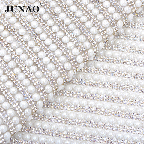 JUNAO 24*40cm Self Adhesive White Pearl Rhinestone Mesh Trim Crystal Fabric  Pearl Applique Strass Ribbon for Clothes Jewelry - Price history & Review, AliExpress Seller - JUNAO Official Store