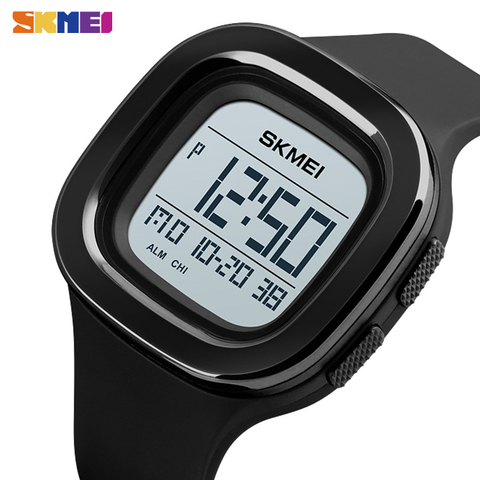 SKMEI Square Digital Watches For Mens Chrono Stopwatch Men Wristwatch 2 Time 12/24 Hour Clock PU Band Digital Sport Watch 1580 ► Photo 1/6