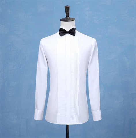 White Wedding Tuxedo Men Shirt French Cufflinks Long Sleeved Shirt Male Social Business Dress Work Men Business Shirts  Formal ► Photo 1/5