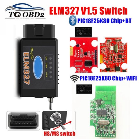 ELM327 V1.5 Switch Bluetooth/WIFI with PIC18F25K80 Chip HS-CAN/MS-CAN For Ford FORScan ELM 327 1.5 OBD2 Car Diagnostic Scanner ► Photo 1/6