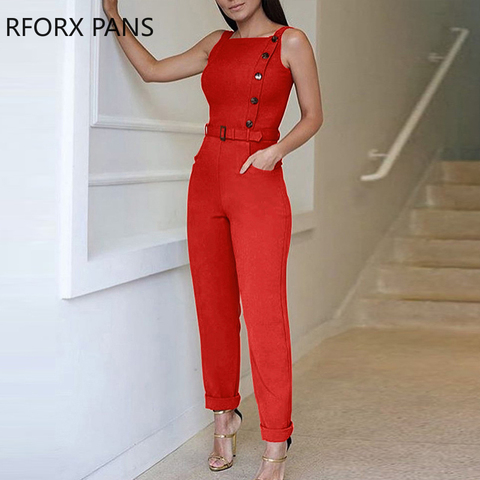 Sleeveless Solid Color Button Design Jumpsuit ► Photo 1/3