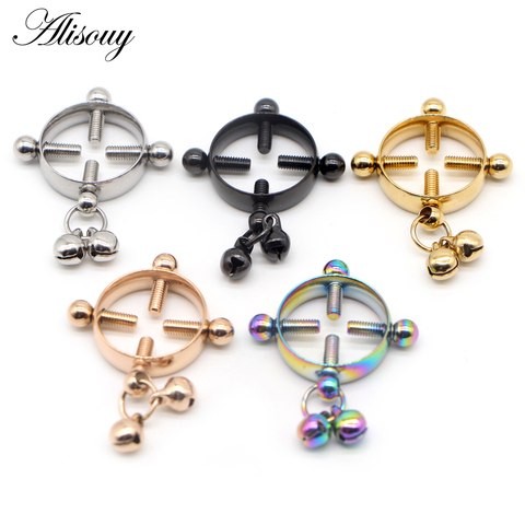 Alisouy 1PC Fashion Surgical Stainless steel Women Breast adjustable Screw Bell Pendant Fake Nipple Ring Body Piercing jewelry ► Photo 1/6