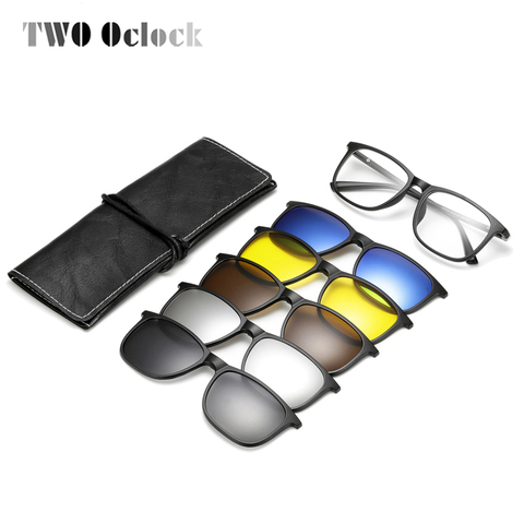 TWO Oclock Magnetic Sunglass Men Women Polarized UV400 Clip On Myopia Optic Prescription Glasses PC Frame 5 In 1 Glasses Eyewear ► Photo 1/6