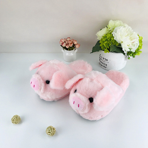 Cute Girly Pink Pig Cotton Slippers Ladies Plush Cotton Shoes Winter Home Warm Fluffy Shoes Women's Cartoon Furry House Slippers ► Photo 1/6