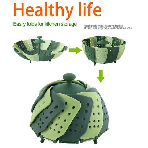 Cookware Plastic Steaming Food Basket Mesh Silicone Faucet Steamer Folding Food Vegetable Vapor Cooker Dish Foldable Steamer ► Photo 1/6