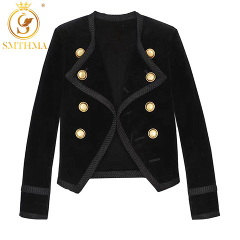 SMTHMA HIGH QUALITY New Fashion 2022 Designer Runway  Jacket Women's Double Breasted Buttons Velvet Coat Outer size S-XL ► Photo 1/3