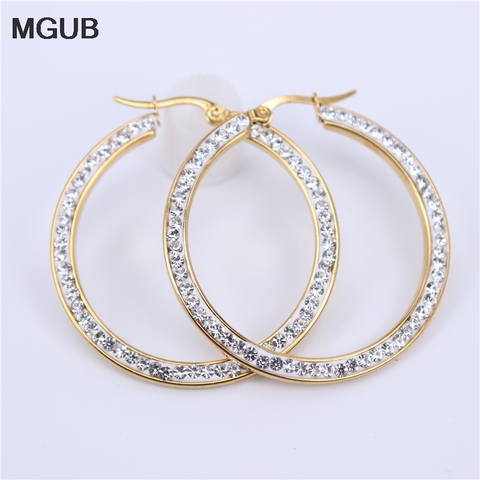 20/30/40/50/60mm wear crystal earrings stainless steel popular women selling 2 color hoop earrings jewelry  LHEH77 ► Photo 1/6