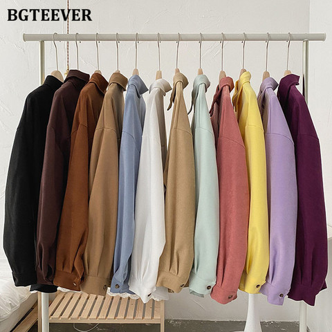 BGTEEVER 2022 Spring New Chic Long Sleeve Women Blouses Tops Single-breasted One Pocket Loose Female Solid Shirts Blusas femme ► Photo 1/6