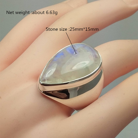 Buyee 925 Sterling Silver Fashion Party Ring Women Big Moonstone Shiny Big Ring for Men Woman Hyperbole Rock Punk Jewelry ► Photo 1/5