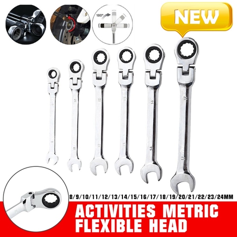 6/32mm Activities Metric Flexible Head Ratcheting Wrench Adjustable Repair Tool 9/10/11/12/13/14/15/16/17/18/19/20/21/22/23/24mm ► Photo 1/6