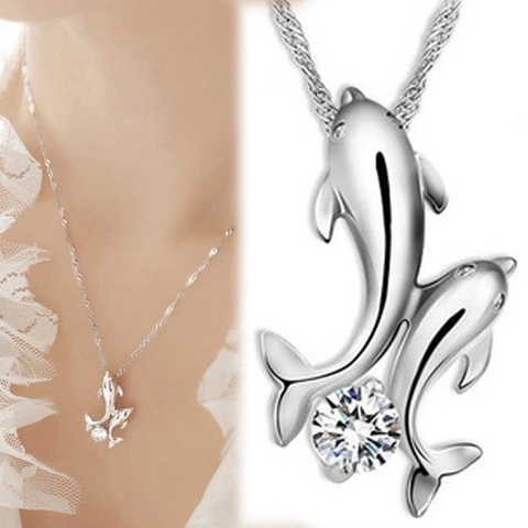 Double Dolphin Rhinestone Pendant Necklace ► Photo 1/6