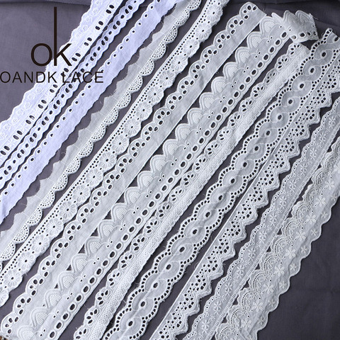 5yard 2-8cm White cotton embroidery flower lace collar Fabric Sewing Applique DIY ribbon trim bridal cloth dress decor ► Photo 1/6