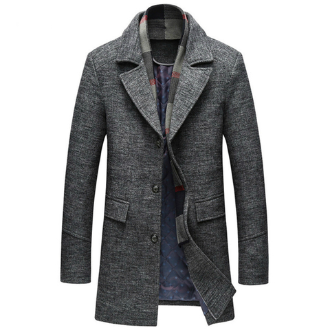 2022 Autumn Winter High-quality Men with A Scarf Lapel Plain Woollen Coat Casual and Cotton Men's Coat Warm Luxury Overcoat ► Photo 1/6