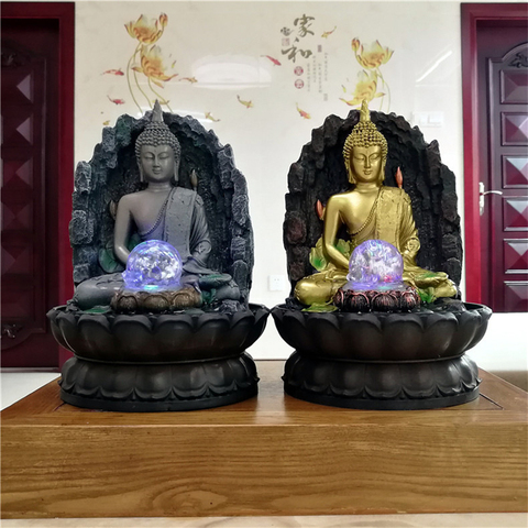Handmade Resin Craft Gift Lotus Buddha Statue Lucky Feng Shui Fountain Indoor Air Humidifier Zen Monk Tea Table & Home Ornaments ► Photo 1/6