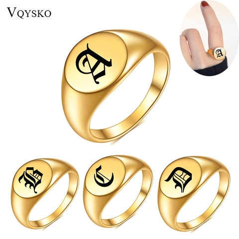 Customize Gift A-Z Initial Stamp Ring for Men Women Gold Color Stainless Steel Signet Letter Ring Chunky Punk Finger Jewelry ► Photo 1/6
