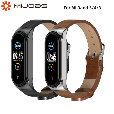 Mi Band 5 4 3 Straps PU Leather Correa Pulseira Pasek Opaska do mi band 3 Miband4 Bracelet For Xiaomi Xiomi Metal Wristbands ► Photo 1/6