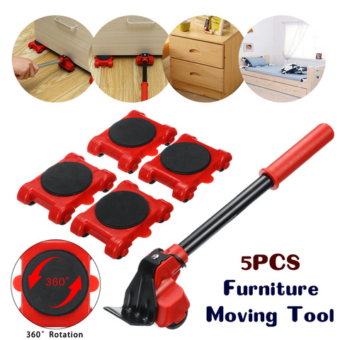 4pcs set Furniture Lifter Heavy Duty Furniture Mover Transport Moving System 4 Move Roller 1 Wheel Bar Lifting Hand Tool Set ► Photo 1/6