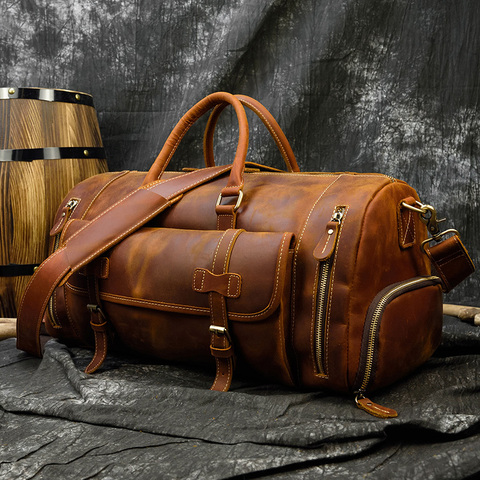 Vintage Crazy Horse leather Travel Bag With Shoe Pocket 20 inch big capacity Real Leather Weekend luuage Bag large Messenger Bag ► Photo 1/6