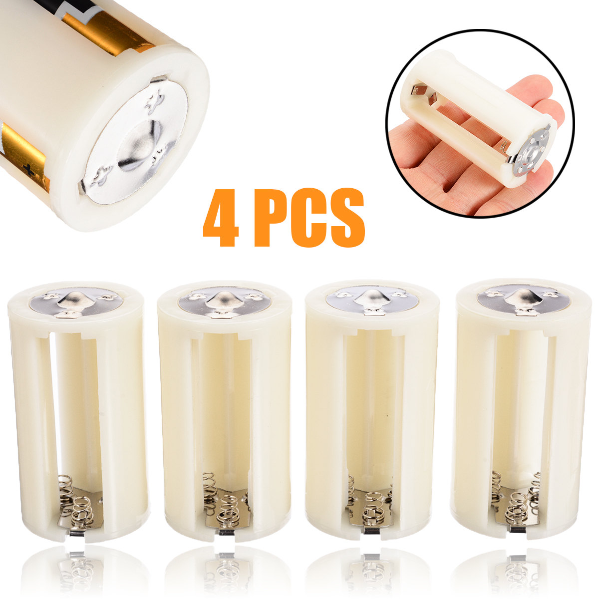 Portable 4PCS 4AAA to C Size Parallel Battery Convertor Adapter Holder Cases Box 