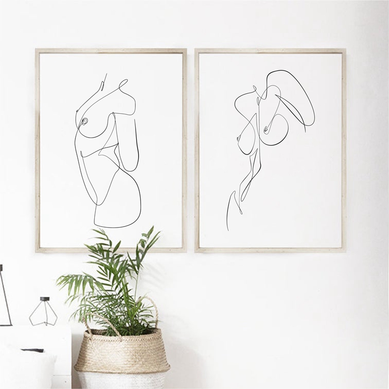 Buy Online Nude Body Abstract One Line Drawing Art Painting Picture Feminine Naked Woman Figure Erotic Wall Art Canvas Prints Bedroom Decor Alitools