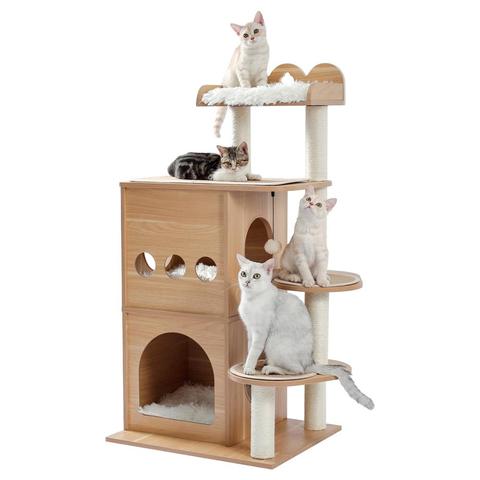 Cat Tree 5 Levels Modern Cat Tower Cat Sky Castle with 2 Cozy Condos, Luxury Perch and Interactive Spring Ball ► Photo 1/6