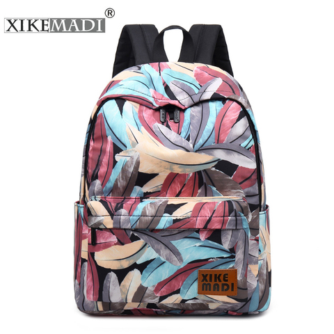 XIKEMADI Brand Women's Backpack Design Feather Print Youth Anti-theft Travel Packbag Girls Student School Bags Female Bagpack ► Photo 1/6