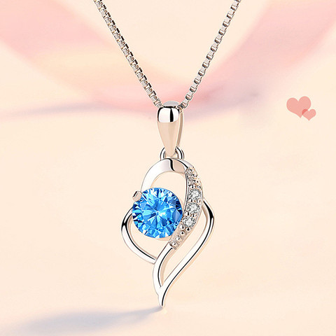 Fashion blue topaz pink crystal zircon diamonds pendant necklaces for women white gold silver color choker jewelry bijoux gifts ► Photo 1/6