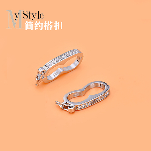 S925 silver button DIY accessories pendant buckle micro inlaid zircon CLASP BRACELET head clasp buckle accessories Mechanical bu ► Photo 1/6