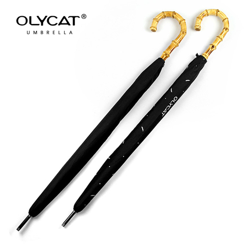 OLYCAT Natural Bamboo Long Handle Umbrella Rain Women Windproof Semi Automatic Black Umbrellas Business Men Gifts 8K Parasol ► Photo 1/6