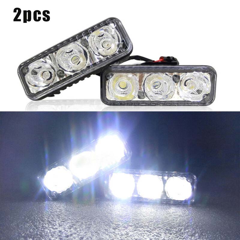 Universal  2pcs 12V 9W 6000K ~ 7000K 3LED Super White High Power Car DRL Daytime Running Light Fog Lamp For SUV Accessories ► Photo 1/6