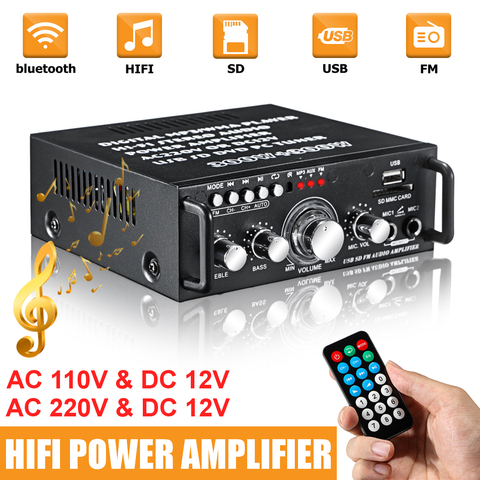 110V to 220V 600W Mini Amplificador Audio bluetooth Stereo Power Amplifier FM SD HIFI 2CH AMP Audio Music Player for Car Home ► Photo 1/6