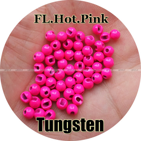 Fluorescent Pink Color, 100 Tungsten Beads, Slotted, Fly Tying, Fly Fishing ► Photo 1/1